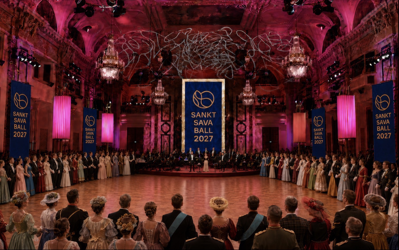 Sankt Sava Ball 2027 commercial on the main screen in the Grand Hall